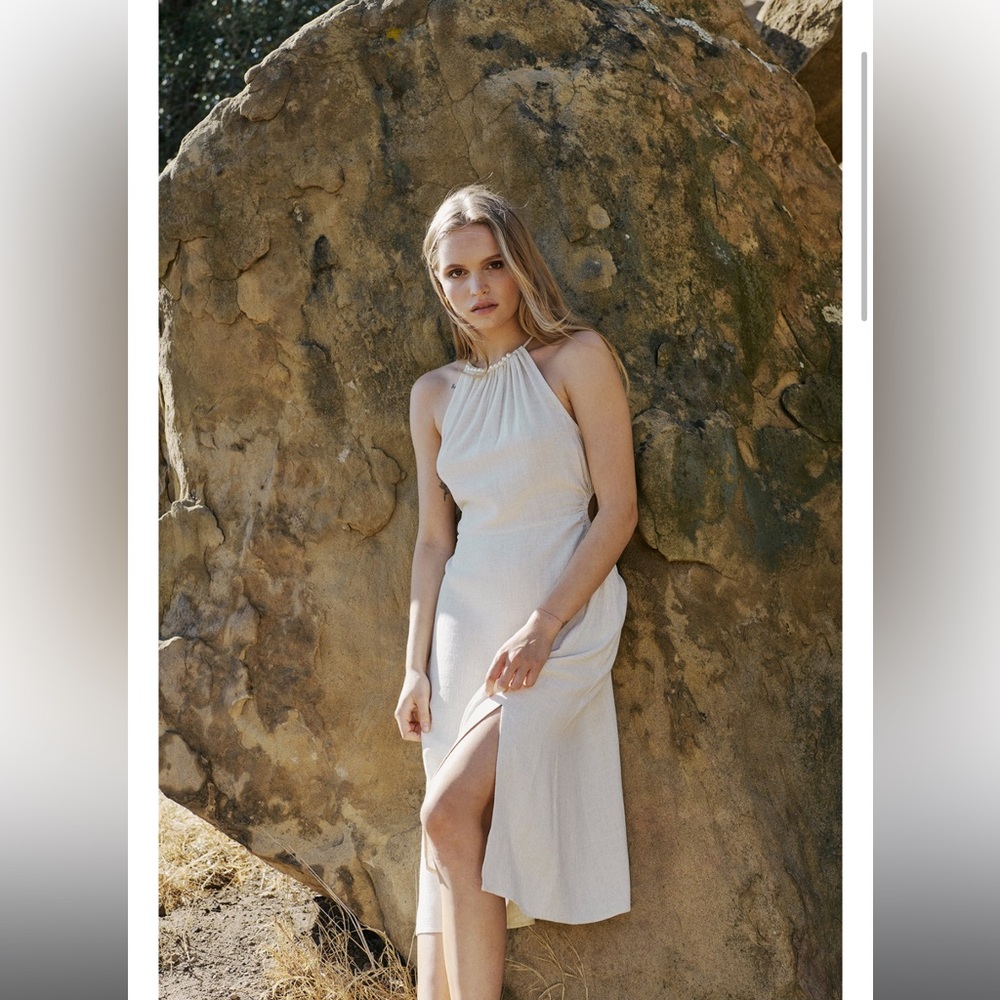 Lucy Paris Pearl Embellished Halter Midi Dress With Side Cut Outs XS